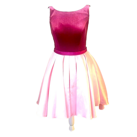 Alyce Paris Couture Sz 2 Pink Velvet & Heavy Taffeta Dress w/ Nude Net Inserts - Picture 2 of 15